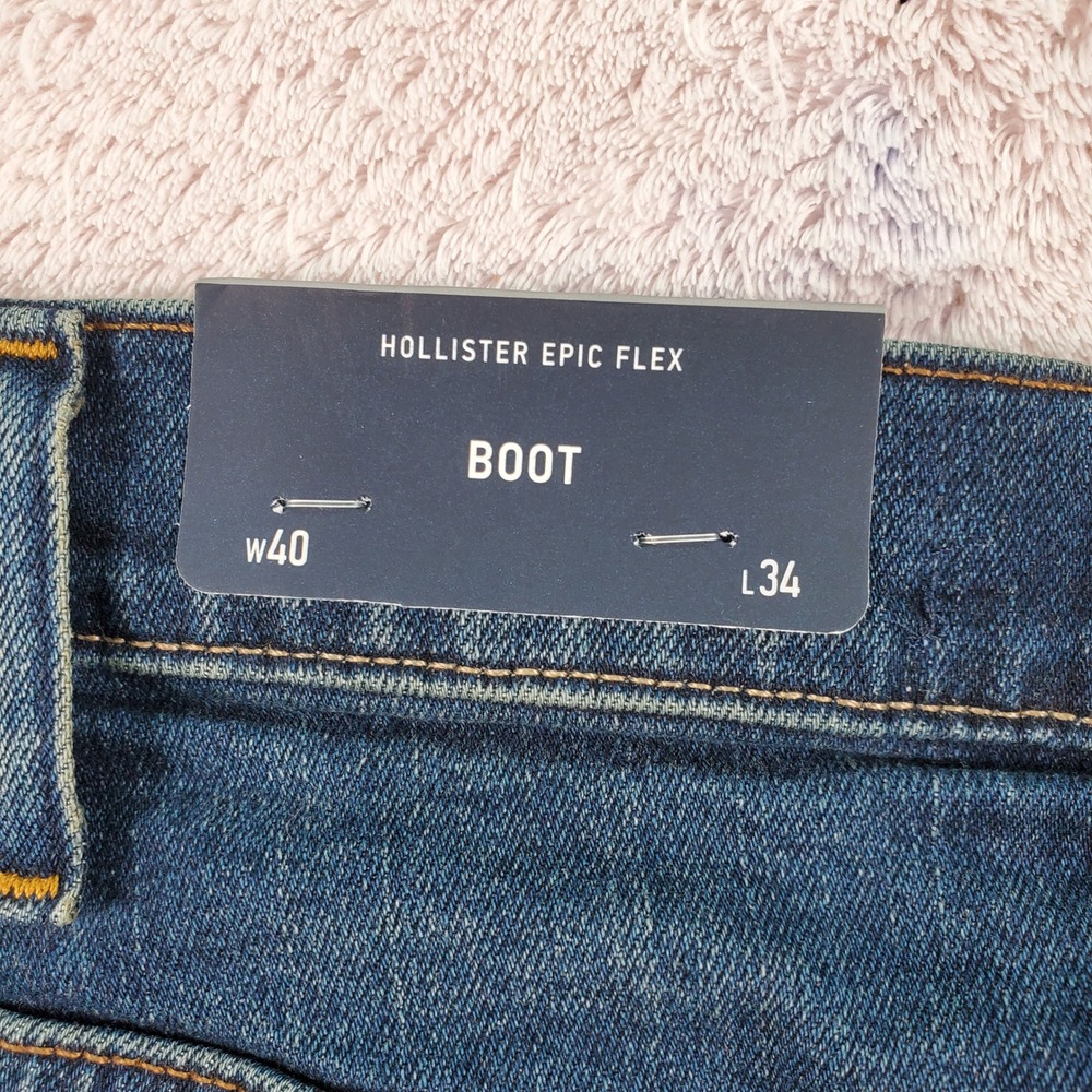 Hollister Epic Flex Bootcut Jeans Mens 40x34 Medium Wash Blue Stretch Denim - Picture 2 of 9